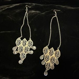 Chandelier LONG Silver Colored Rhinestone Earrings